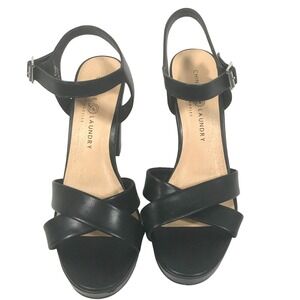 Chinese Laundry Womens‎ 8.5M Always Black Platform Heels 4.5" Chunky Buckle